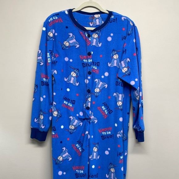 Disney Eyore Fleece Footed One Piece Pajamas Happy To Be Blue L - Picture 1 of 16